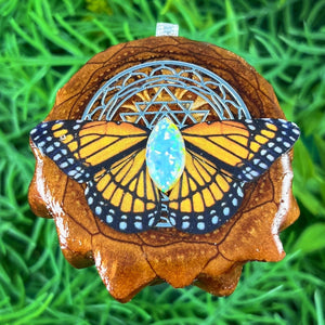 Opal with Butterfly & Mandala - Pinecone Necklace - Aura Pinecones