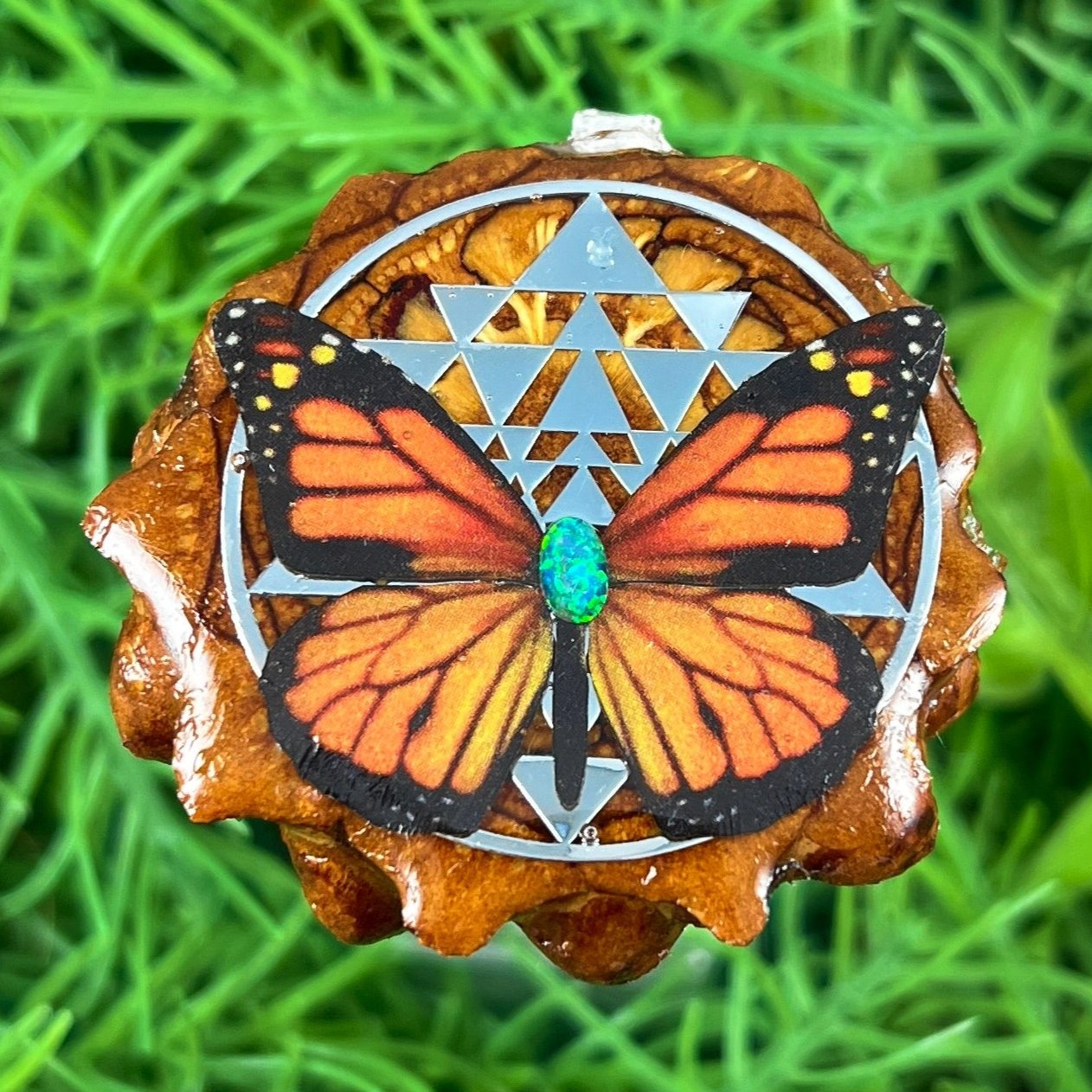 Opal with Butterfly & Mandala - Pinecone Necklace - Aura Pinecones