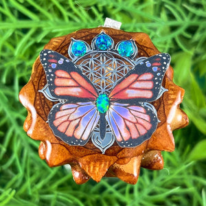 Opal with Butterfly & Mandala - Pinecone Necklace - Aura Pinecones