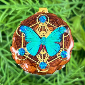 Opal with Butterfly & Mandala - Pinecone Necklace - Aura Pinecones