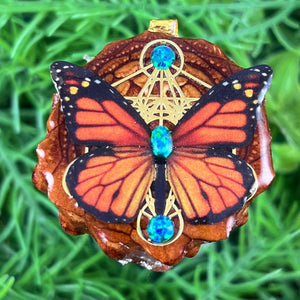 Opal with Butterfly & Mandala - Pinecone Necklace - Aura Pinecones