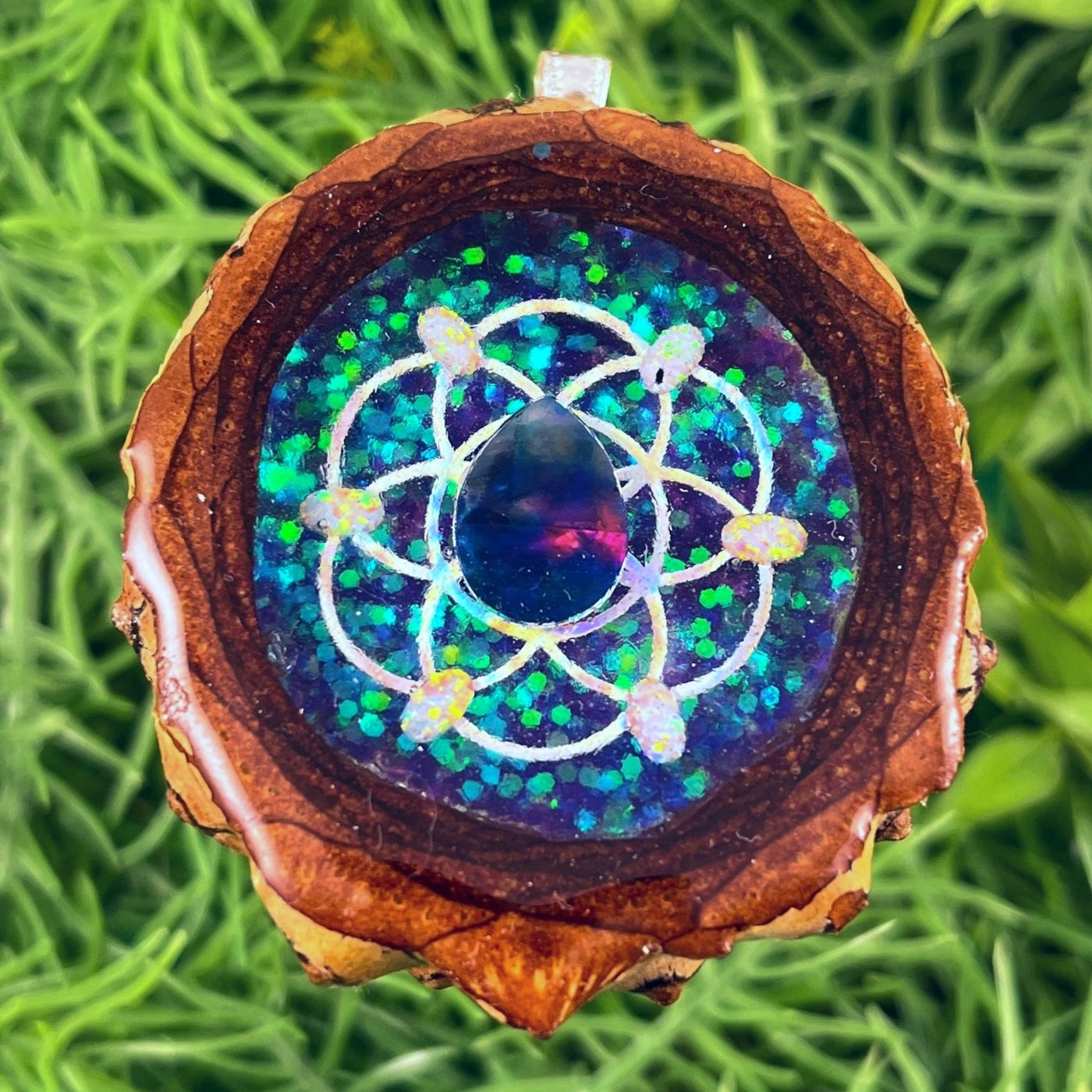 Supernova with Multi Ammolite & Opal with Seed of Life - Pinecone Necklace - Aura Pinecones