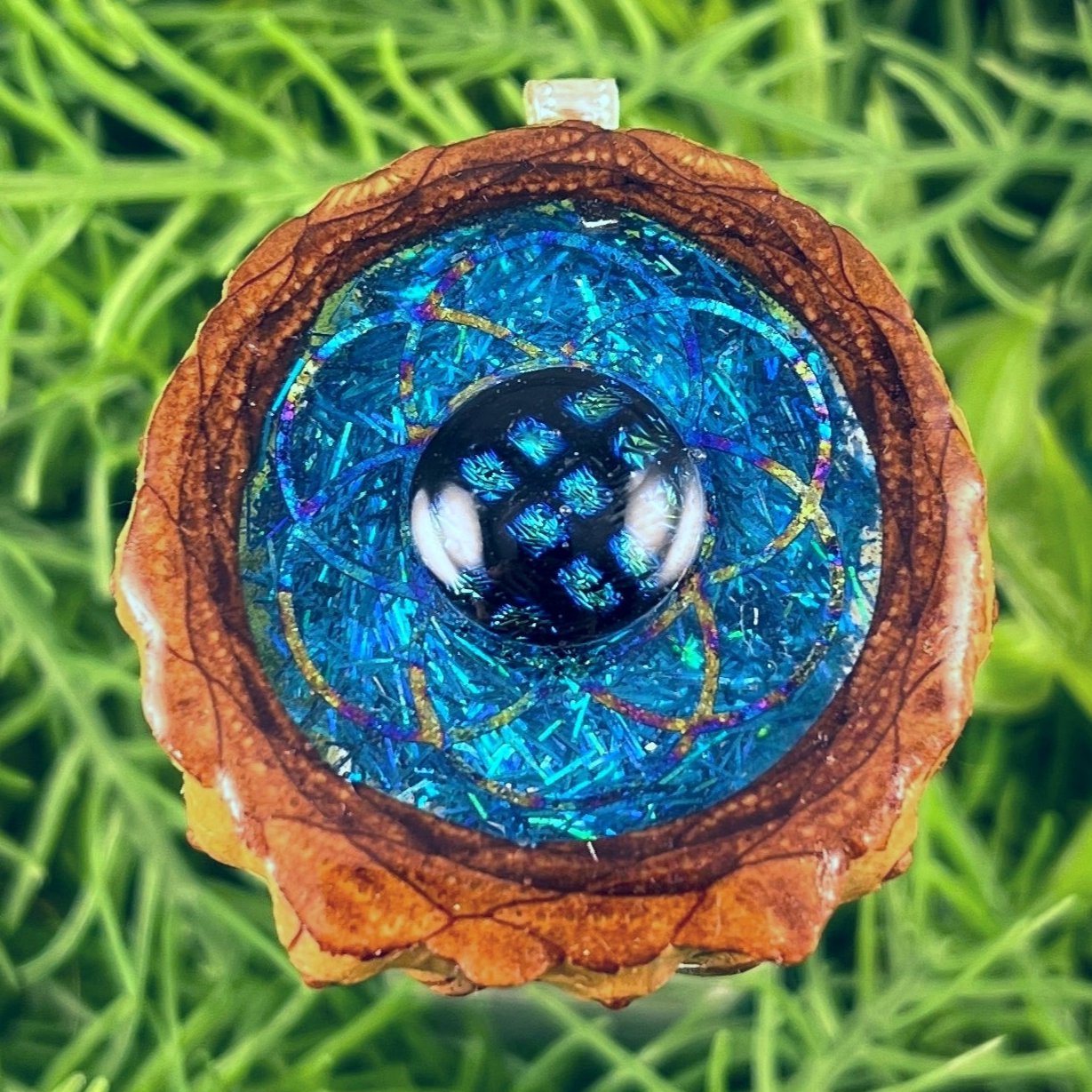 Galaxy with Dichroic Glass & Seed of Life - Pinecone Necklace - Aura Pinecones