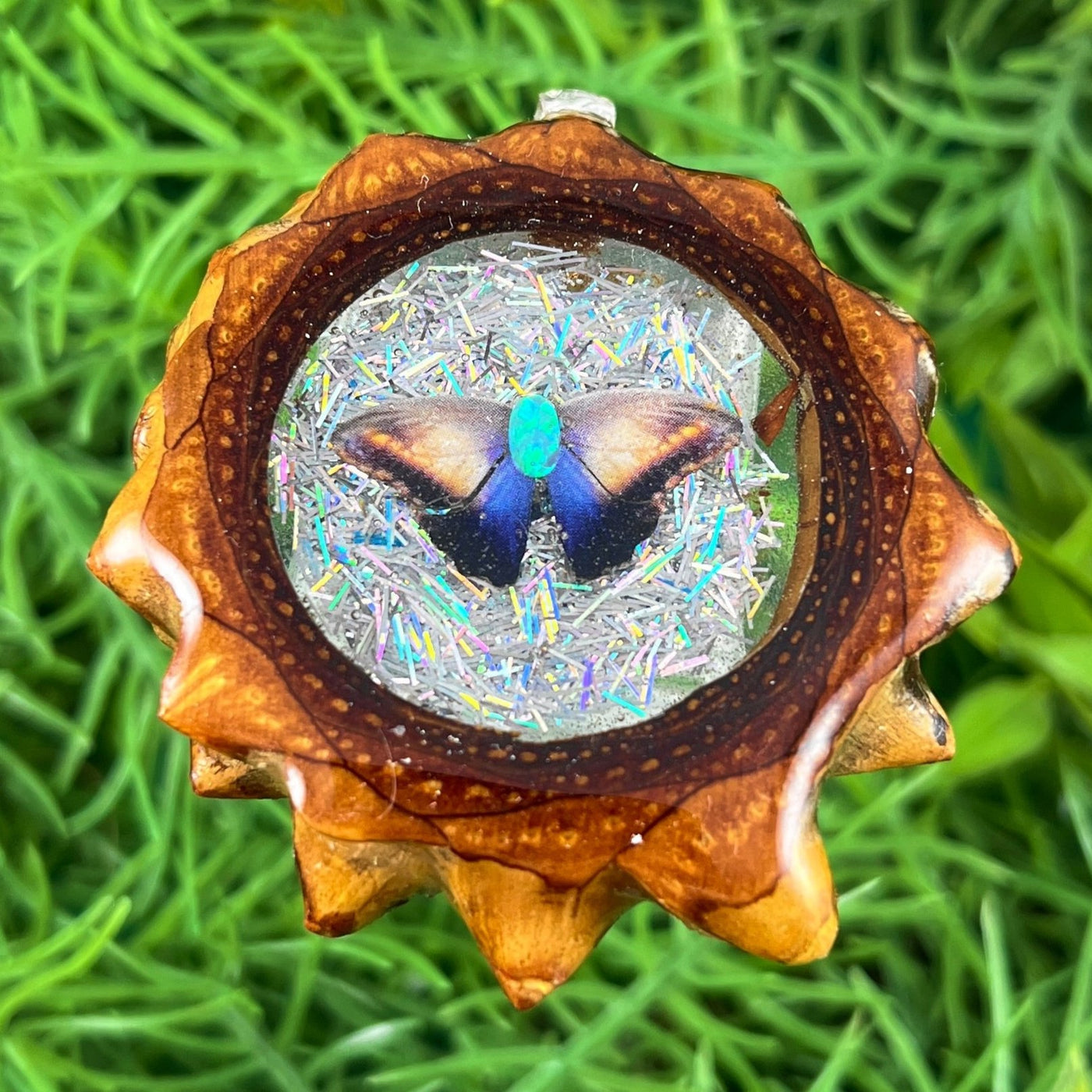 Clouds with Opal & Butterfly - Pinecone Necklace - Aura Pinecones