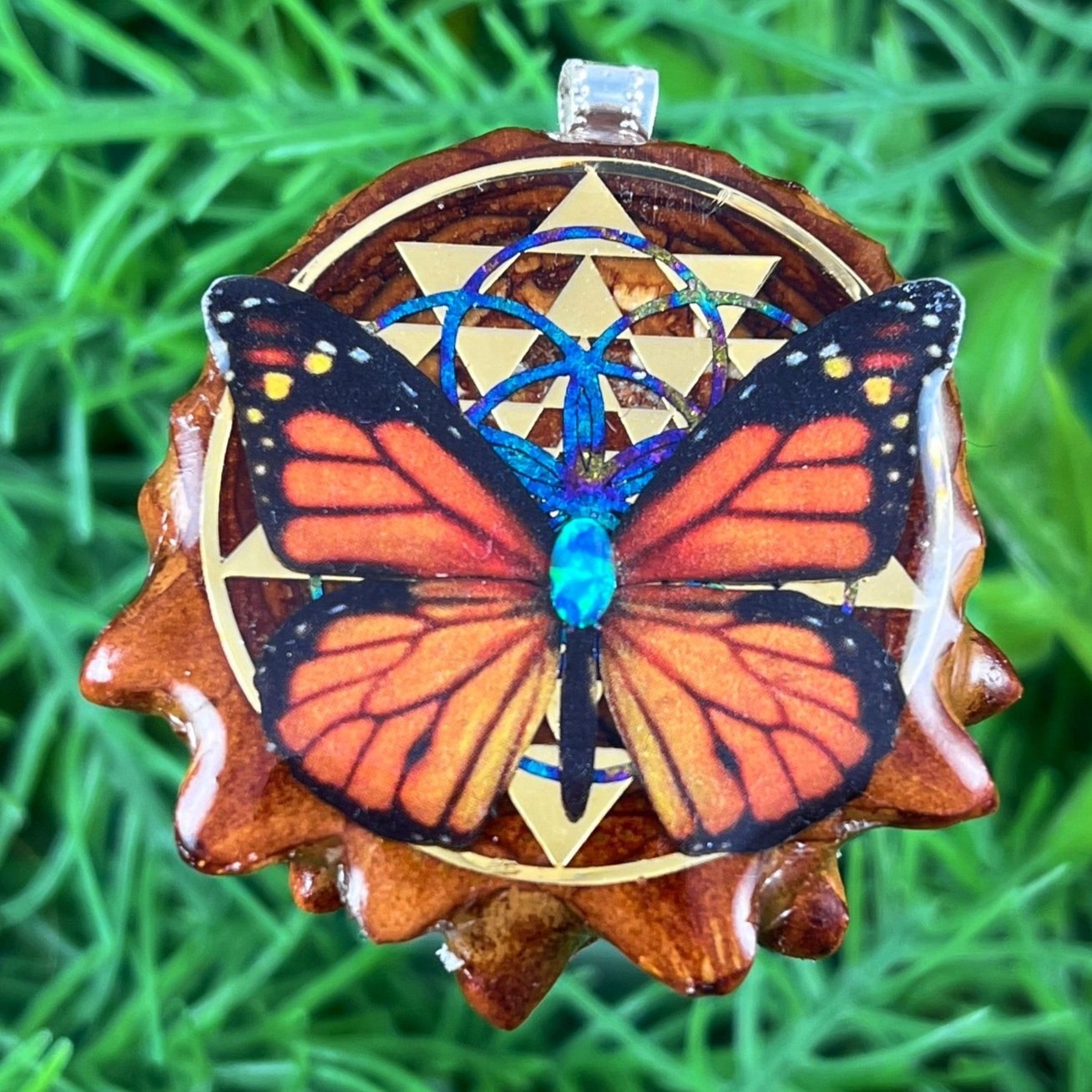 Opal & Butterfly with Mandala - Pinecone Necklace - Aura Pinecones