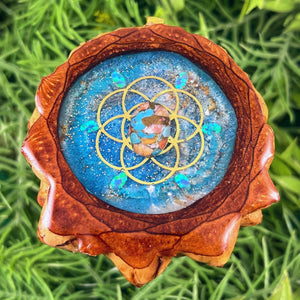 Galaxy with Spiny Oyster Turquoise & Opal with Seed of Life - Pinecone Necklace - Aura Pinecones