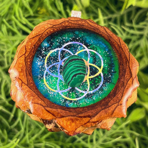 Galaxy with Malachite & Seed of Life - Pinecone Necklace - Aura Pinecones