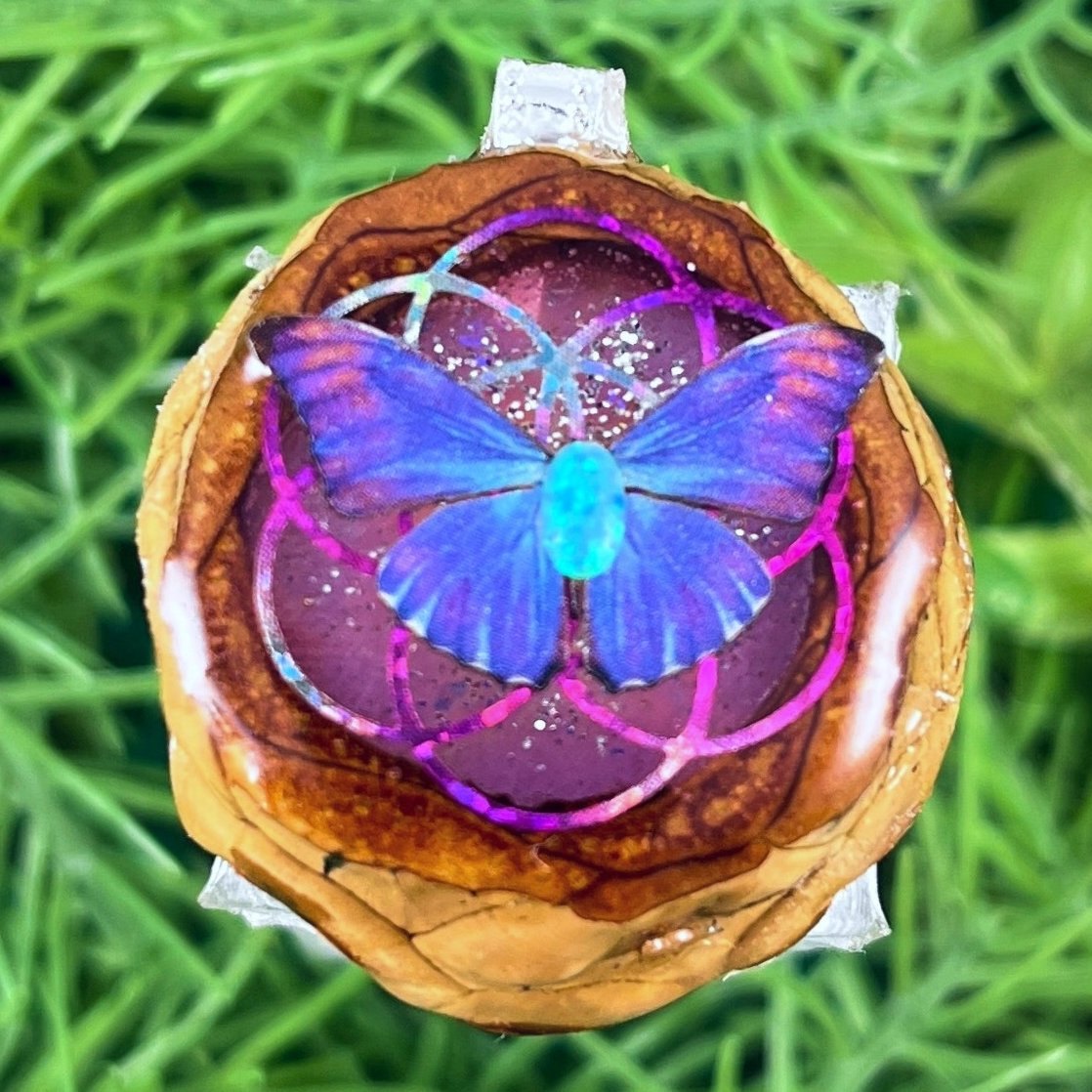 Opal with Butterfly & Seed of Life - Pinecone Necklace - Aura Pinecones