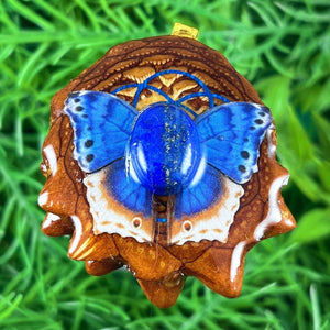 Lapis Lazuli with Butterfly & Seed of Life - Pinecone Necklace - Aura Pinecones