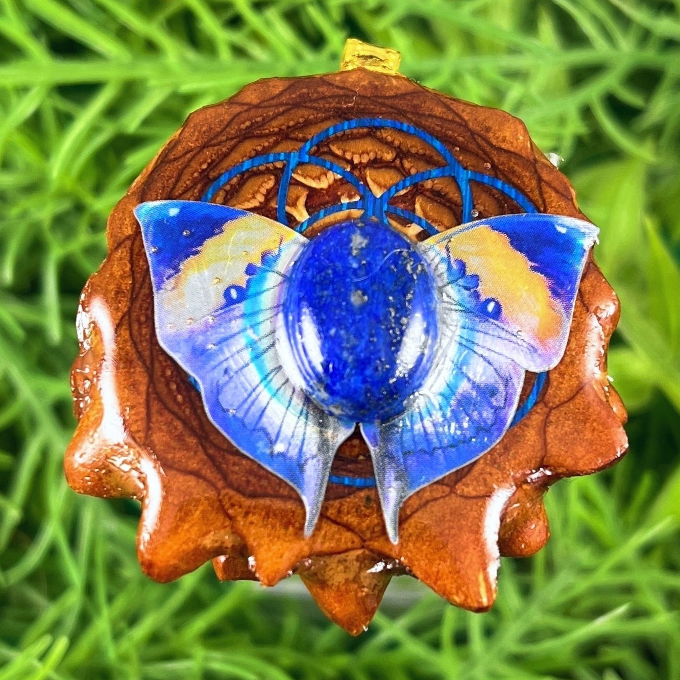 Lapis Lazuli with Butterfly & Seed of Life - Pinecone Necklace - Aura Pinecones