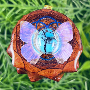 Turquoise with Butterfly & Seed of Life - Pinecone Necklace - Aura Pinecones