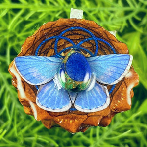 Azurite Malachite with Butterfly & Seed of Life - Pinecone Necklace - Aura Pinecones