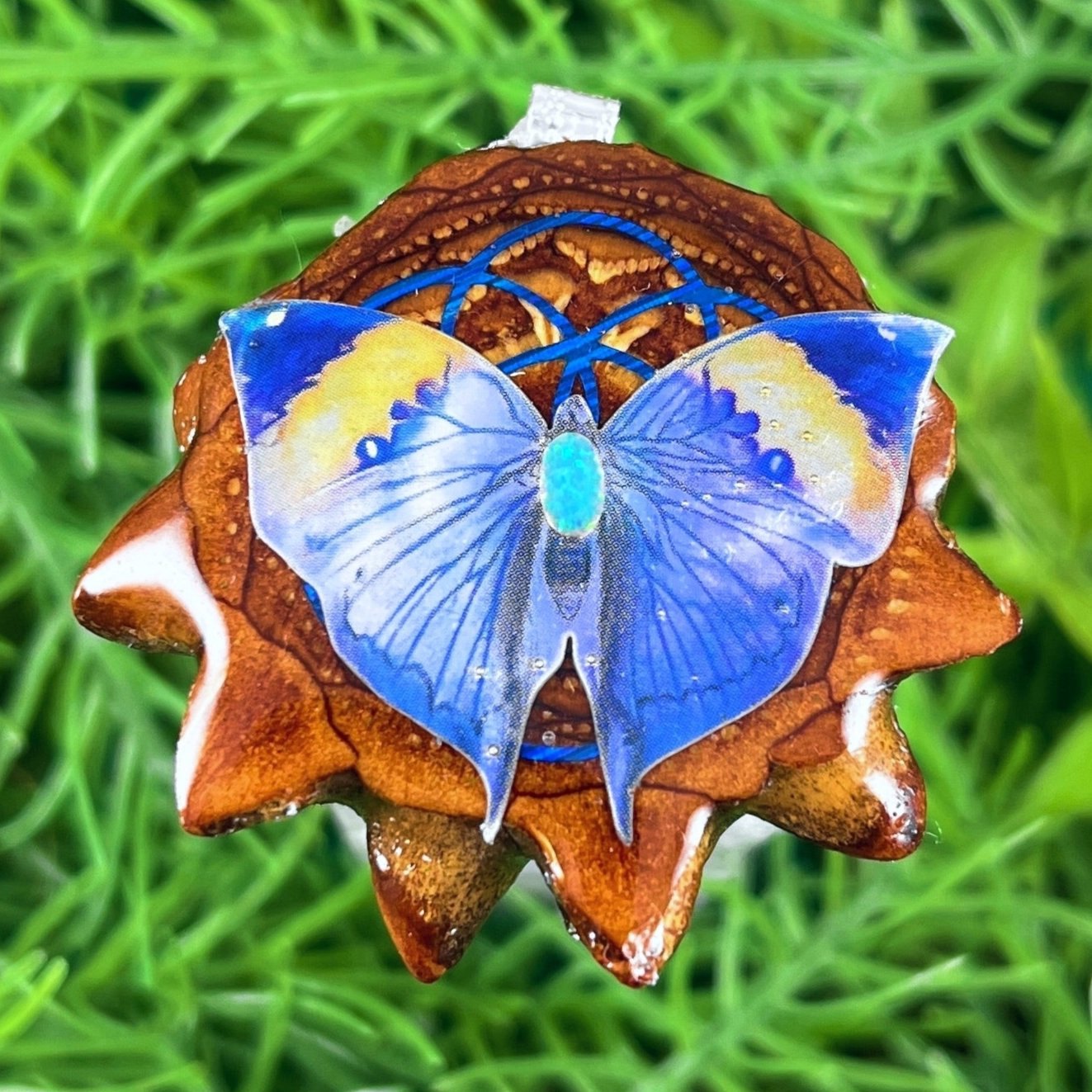 Opal with Butterfly & Seed of Life - Pinecone Necklace - Aura Pinecones