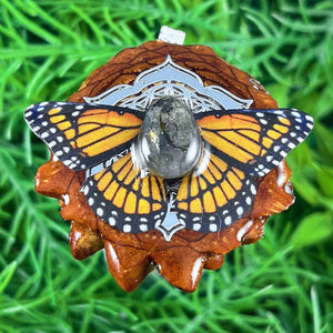 Labradorite with Butterfly & Mandala - Pinecone Necklace - Aura Pinecones