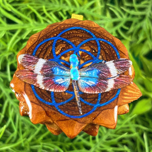 Opal with Dragonfly & Seed of Life - Pinecone Necklace - Aura Pinecones