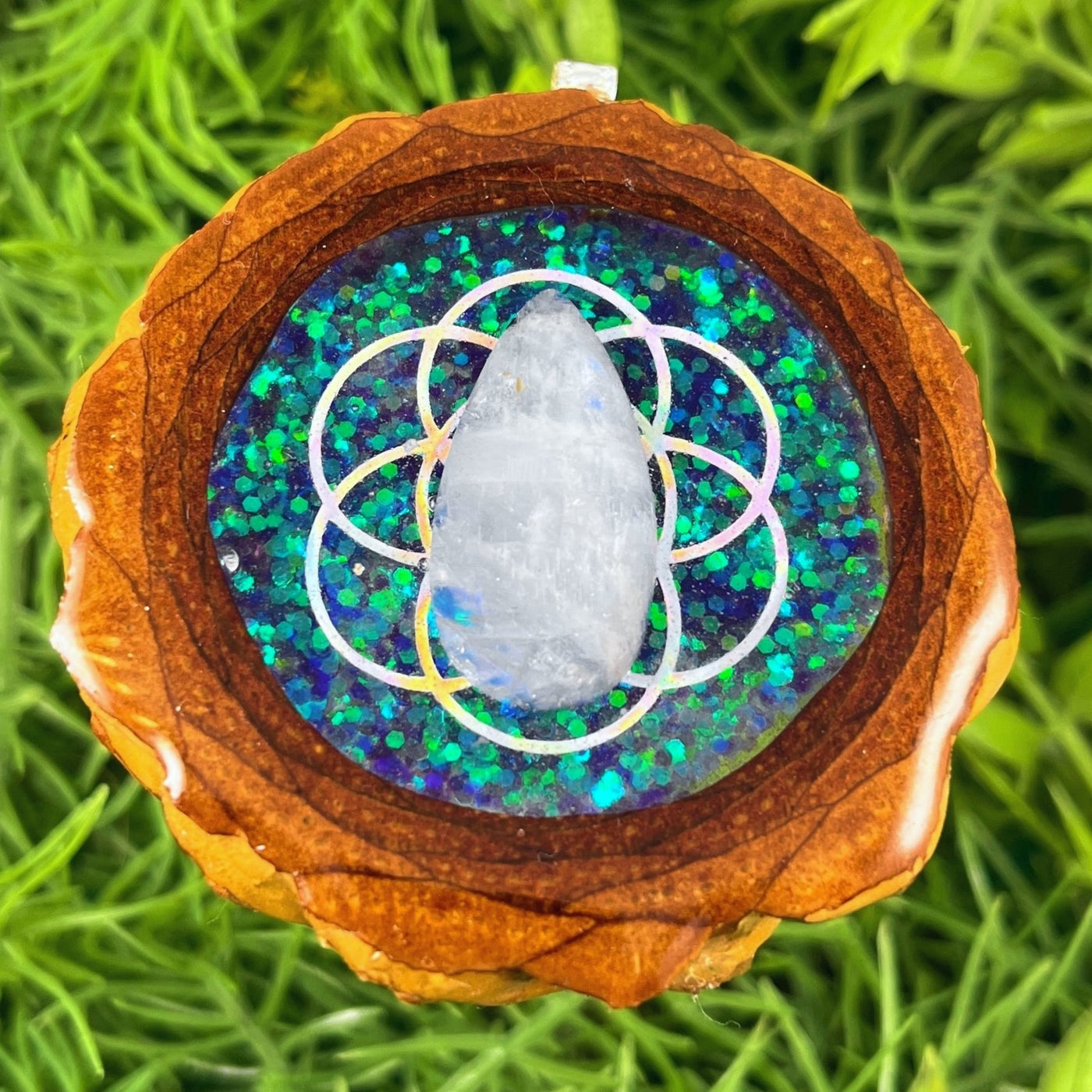 Supernova with Moonstoone & Seed of Life - Pinecone Necklace - Aura Pinecones