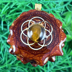 Tiger's Eye with Seed of Life - Pinecone Necklace - Aura Pinecones