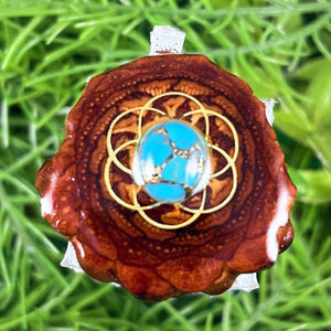 Blue Copper Turquoise with Seed of Life - Pinecone Necklace - Aura Pinecones