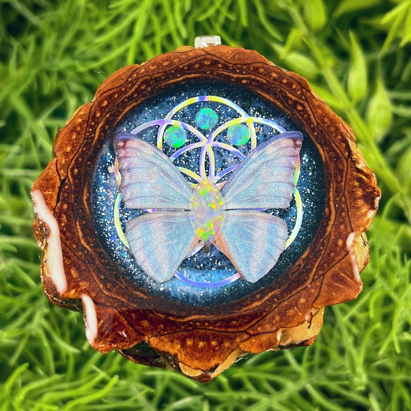 Galaxy with Opal & Butterfly with Seed of Life