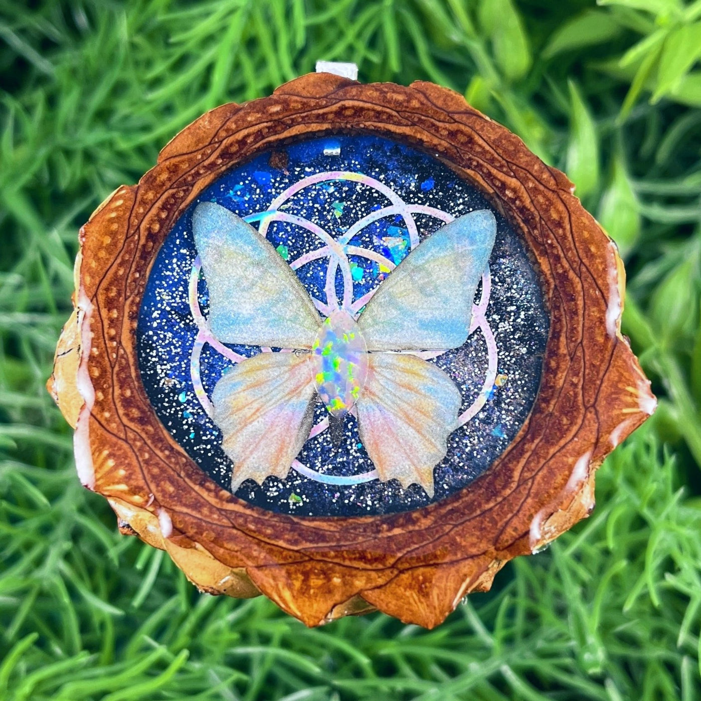 Galaxy with Opal & Butterfly with Seed of Life