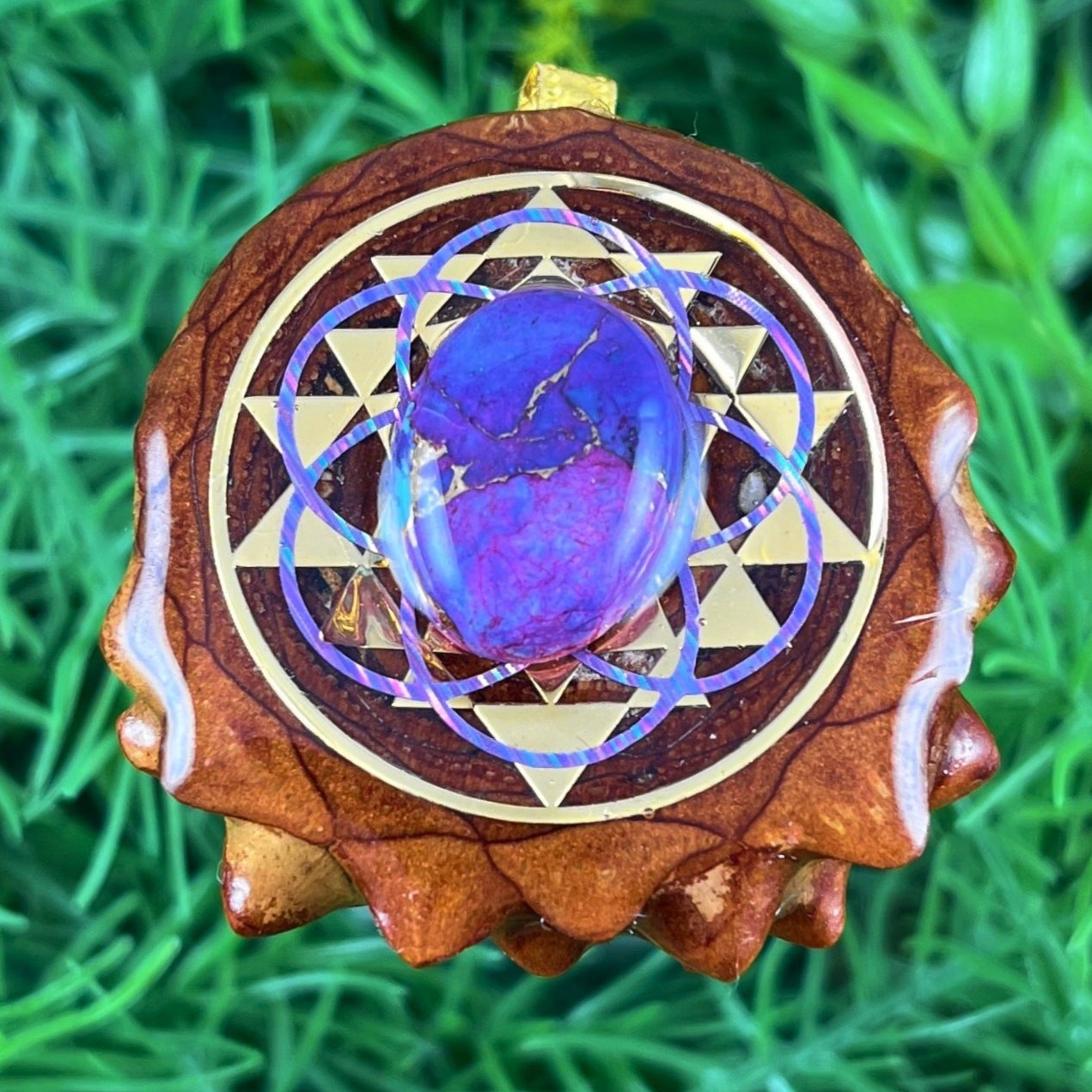 Purple Mohave Turquoise with Seed of Life & Sri Yantra