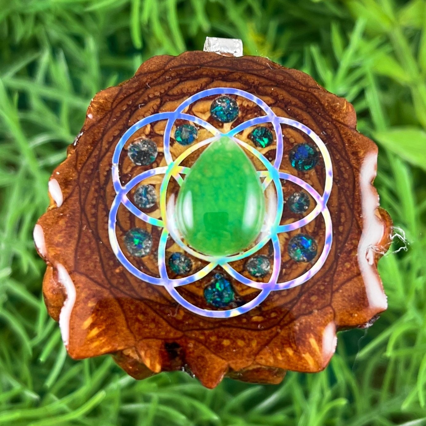 Jade & Crushed Opal with Seed of Life