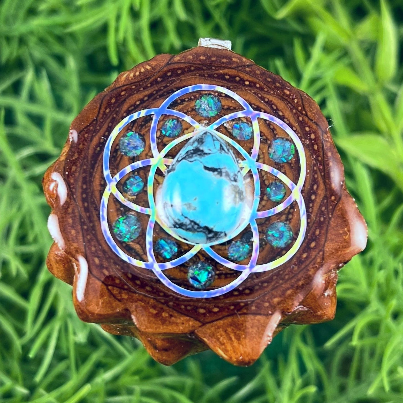 Turquoise & Crushed Opal with Seed of Life