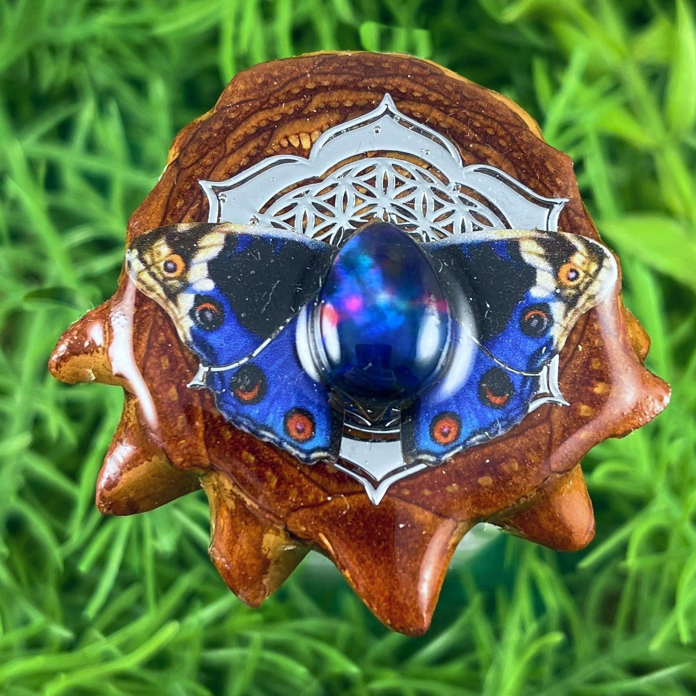 Multi Ammolite with Butterfly & Seed of Life