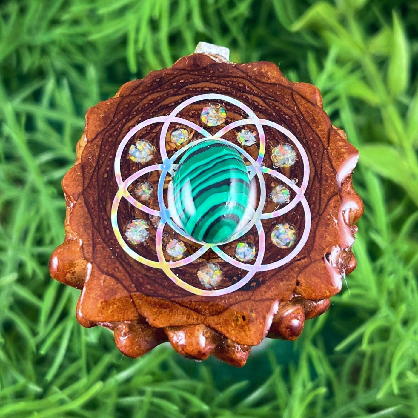 Malachite & Crushed Opal with Seed of Life