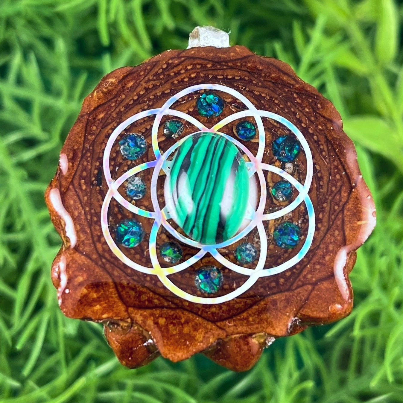 Malachite & Crushed Opal with Seed of Life