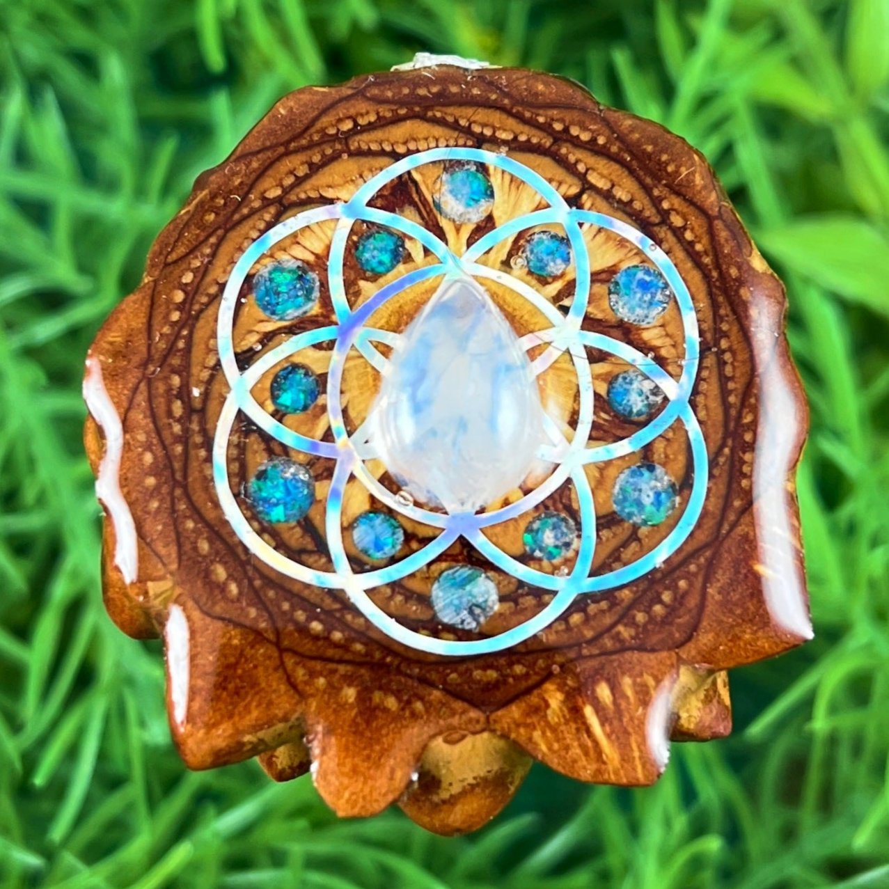 Moonstone & Crushed Opal with Seed of Life