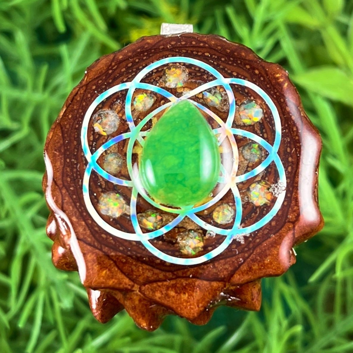 Jade & Crushed Opal with Seed of Life