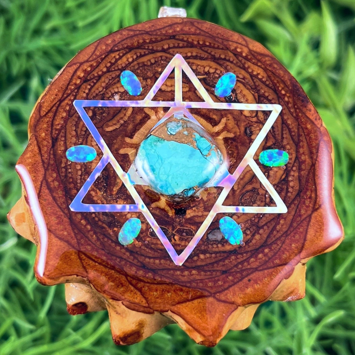 Blue Copper Turquoise and Opal with Merkaba