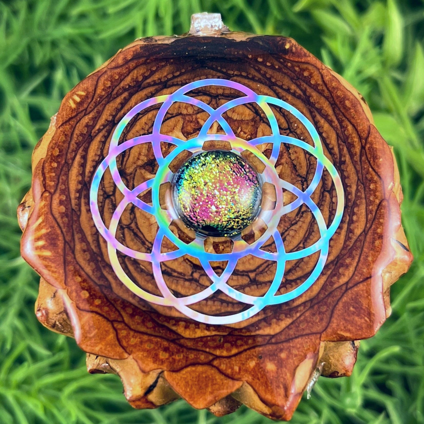 Dichroic Glass with Intricate Seed of Life