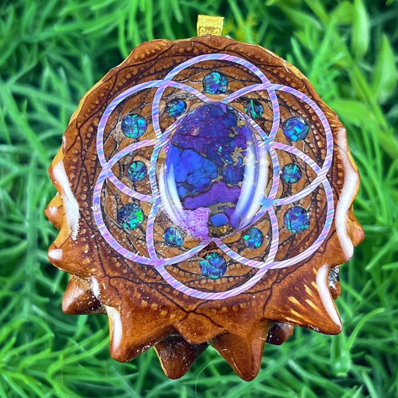 Purple Copper Turquoise & Crushed Opal with Seed of Life