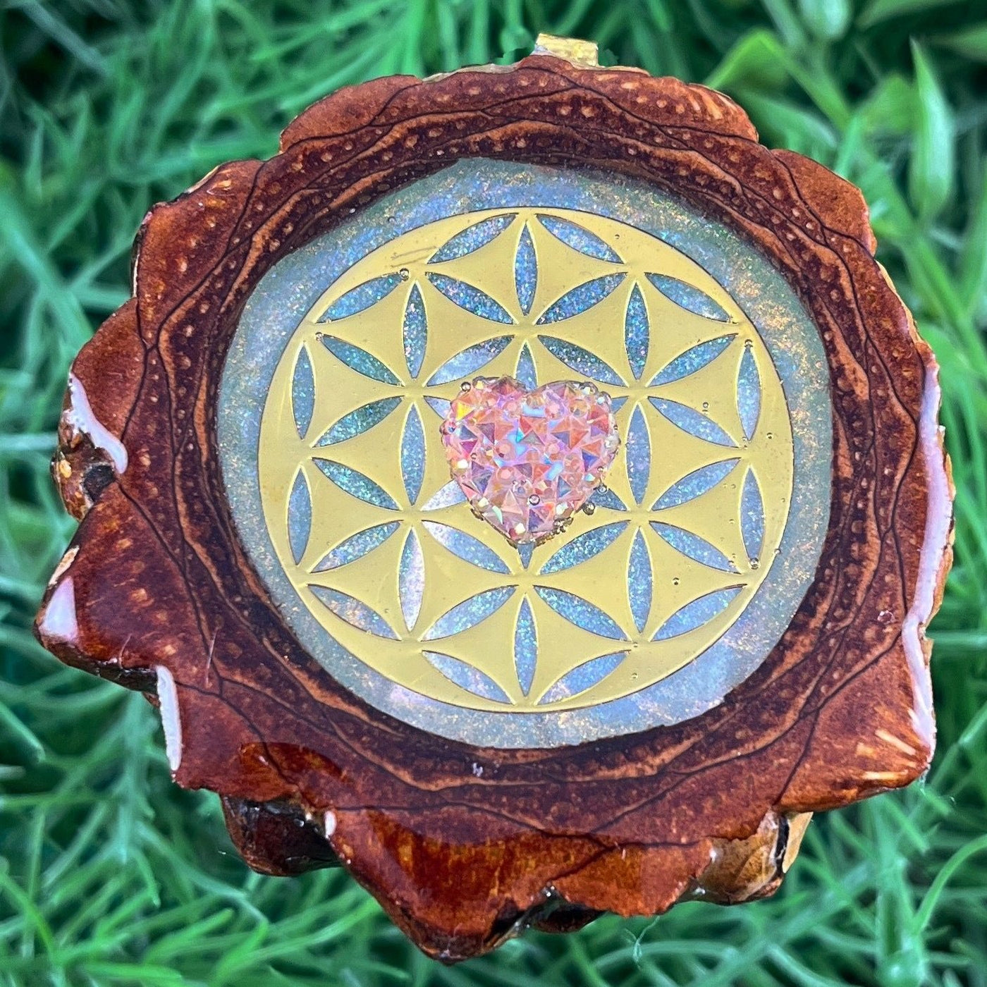 Galaxy with Heart Shaped Druzy Quartz and Mandala