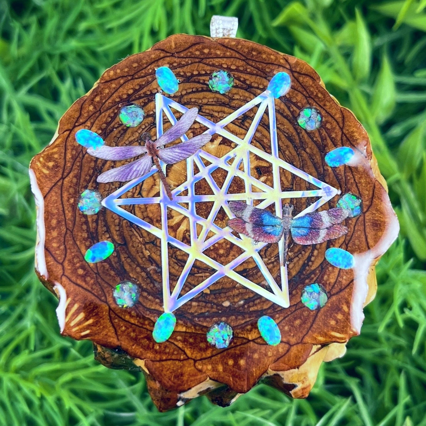 Opal with Merkaba & Dragonfly