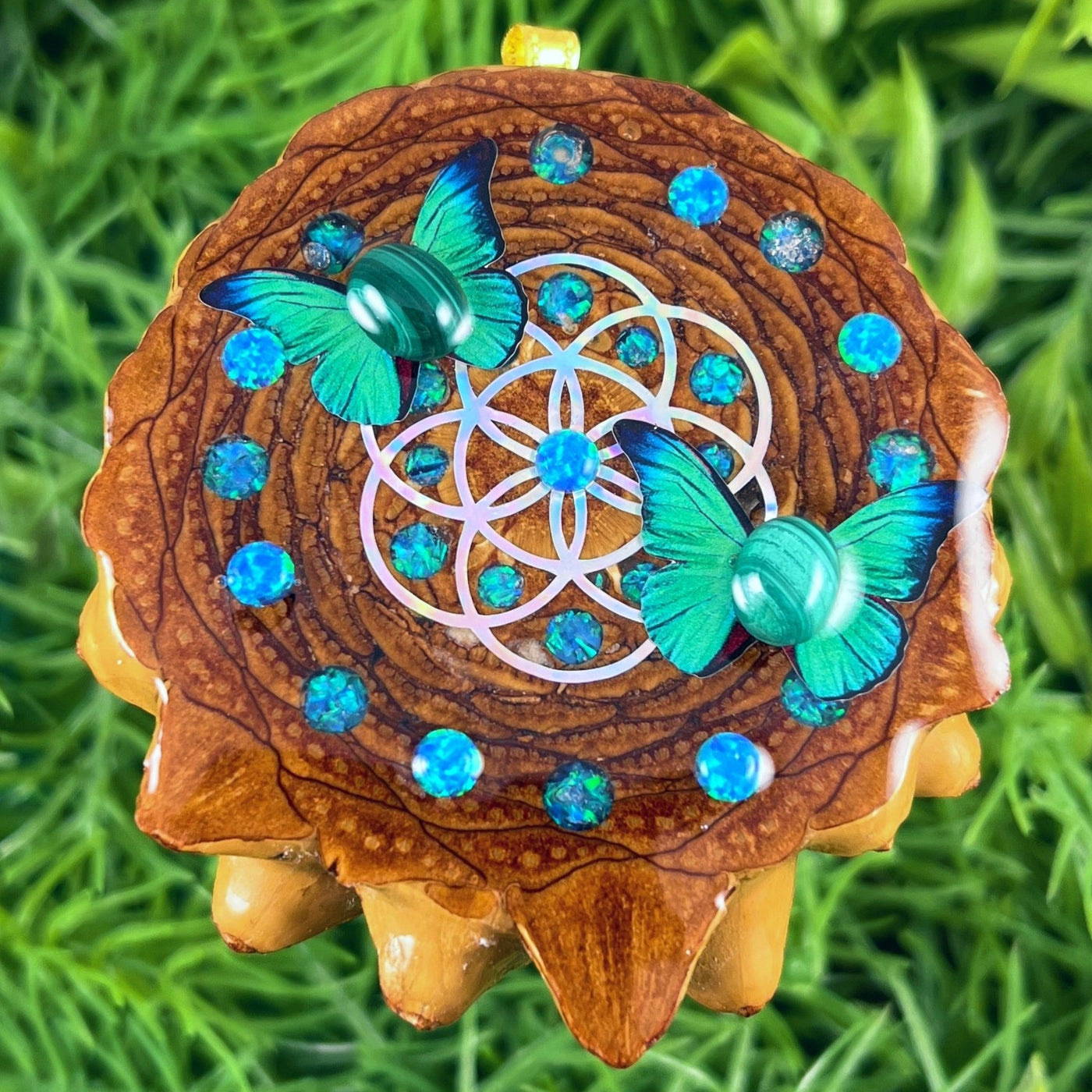Malachite & Opal with Crushed Opal & Butterfly with Seed of Life