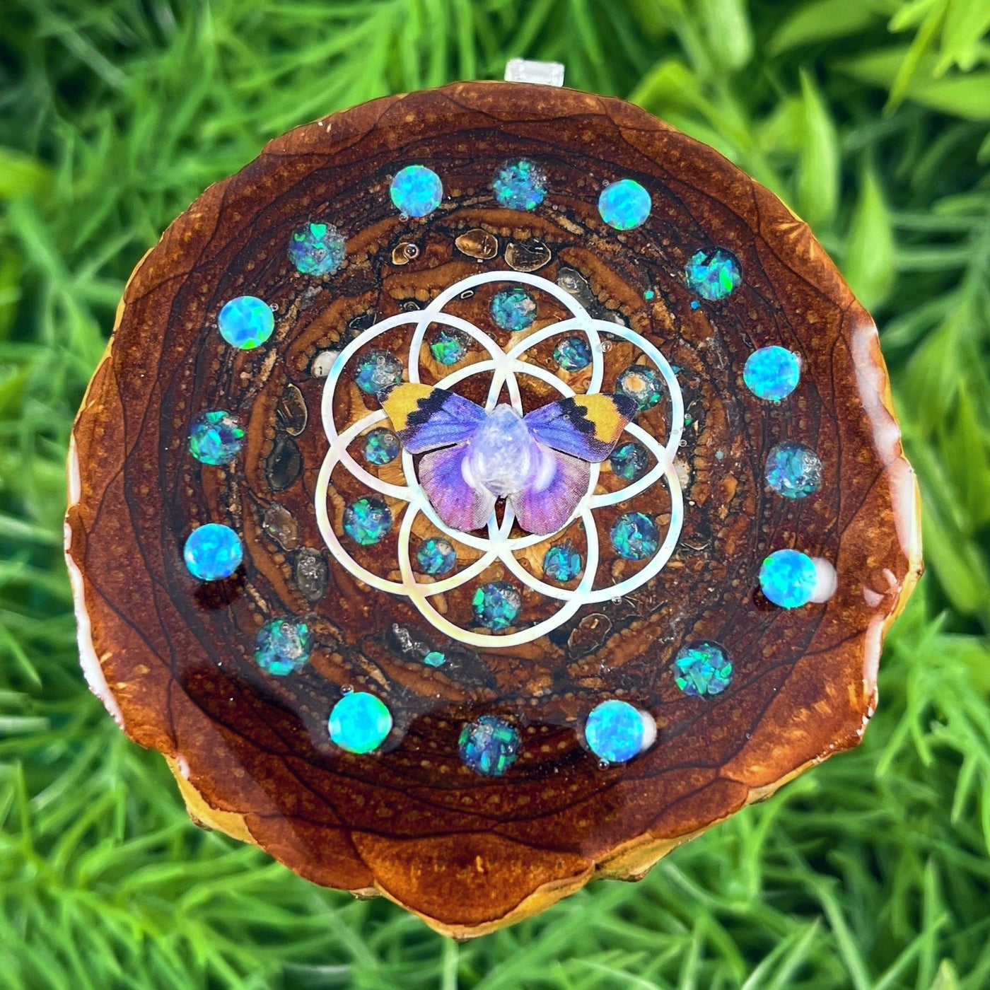 Moonstone & Opal with Crushed Opal & Butterfly with Seed of Life
