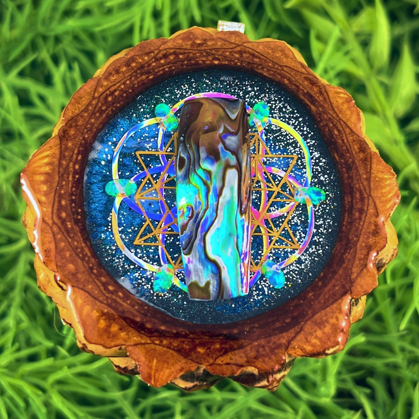 Galaxy with Mandala and Abalone with Opal