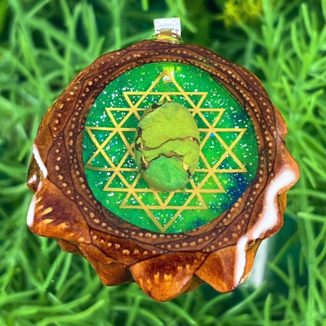 UV Reactive Galaxy with Green Copper Turquoise & Sri Yantra