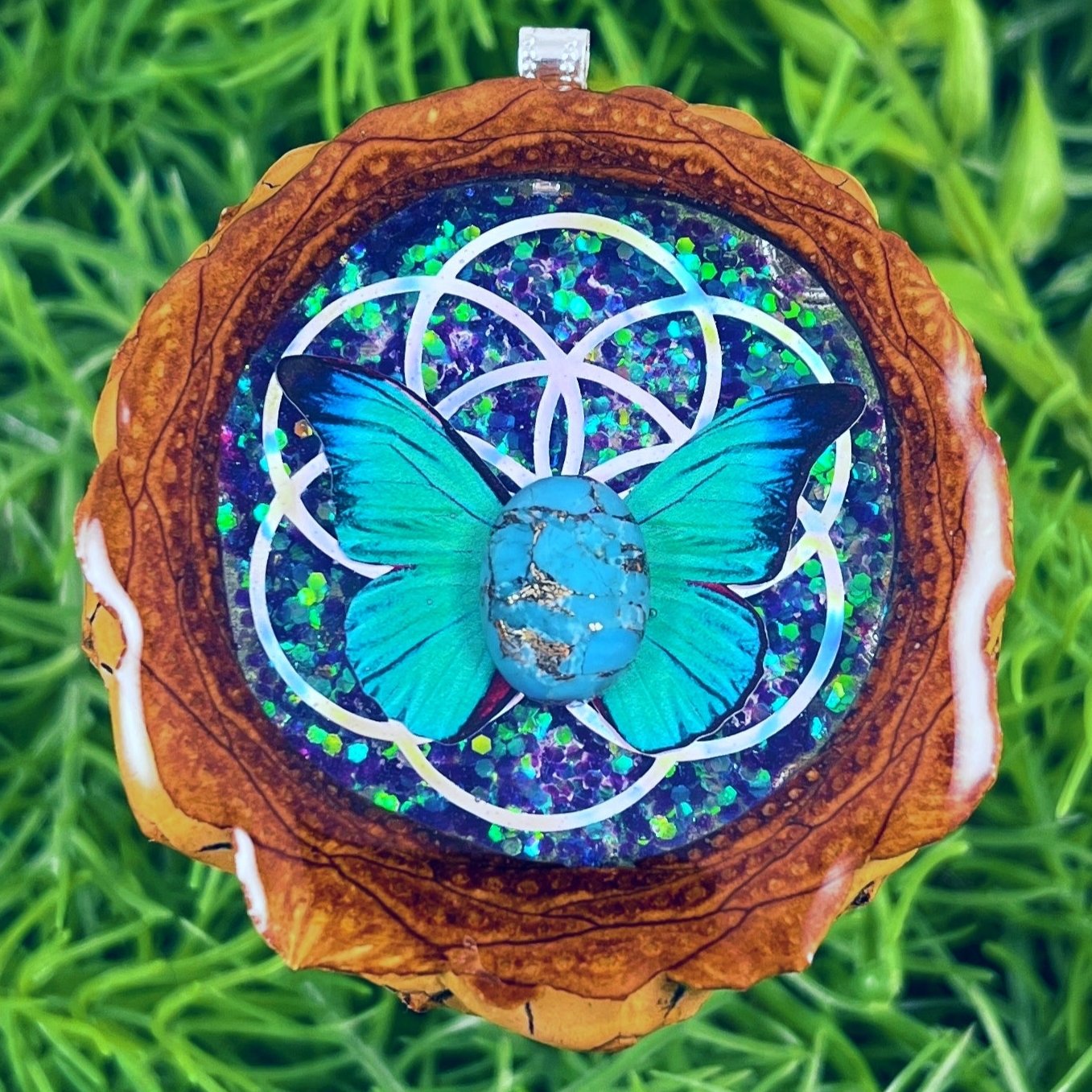 Supernova with Blue Copper Turquoise & Butterfly with Seed of Life