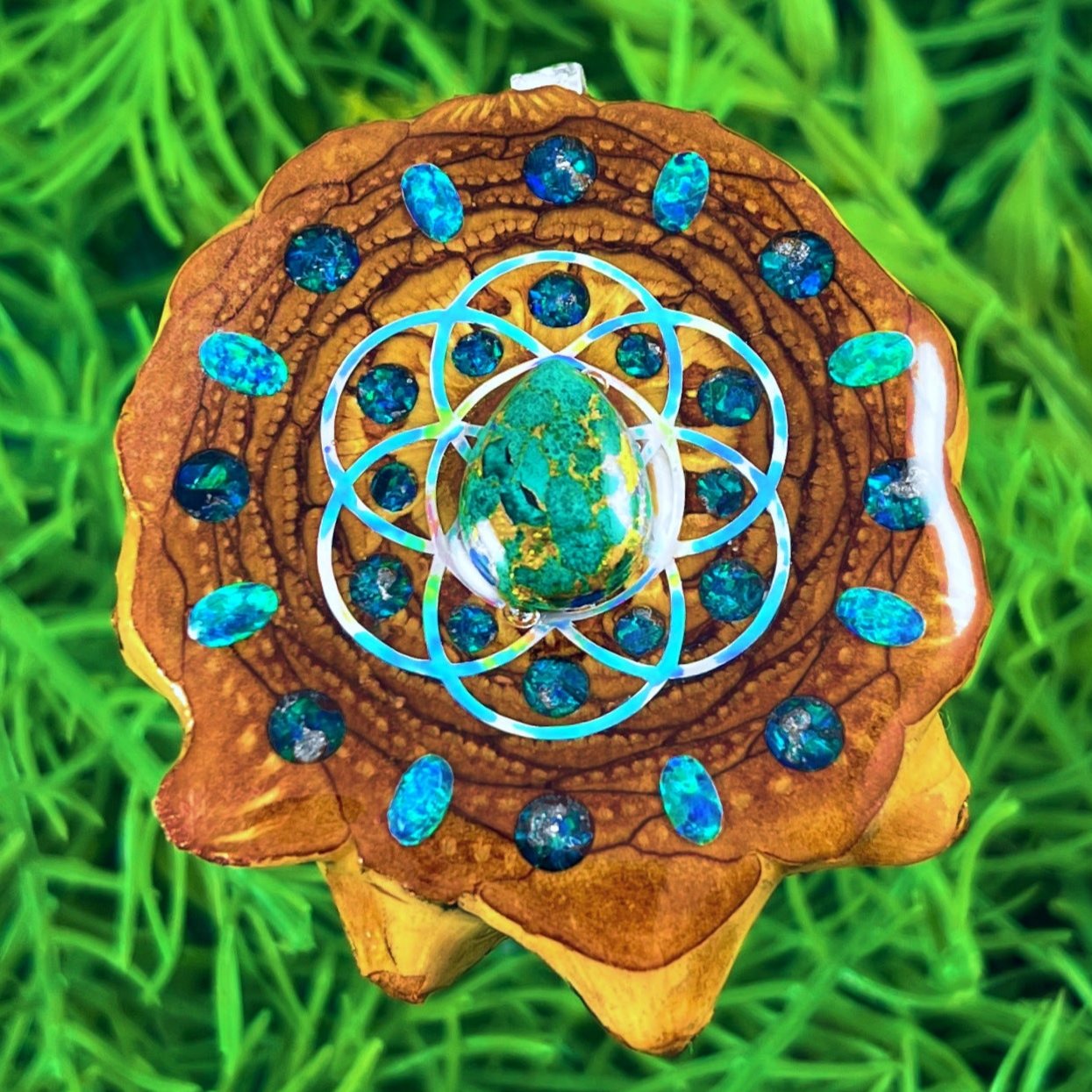 Azurite Malachite with Opal & Crushed Opal with Seed of Life