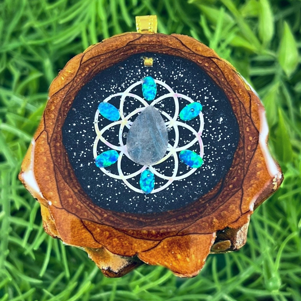 Night Sky with Labradorite & Opal with Seed of Life