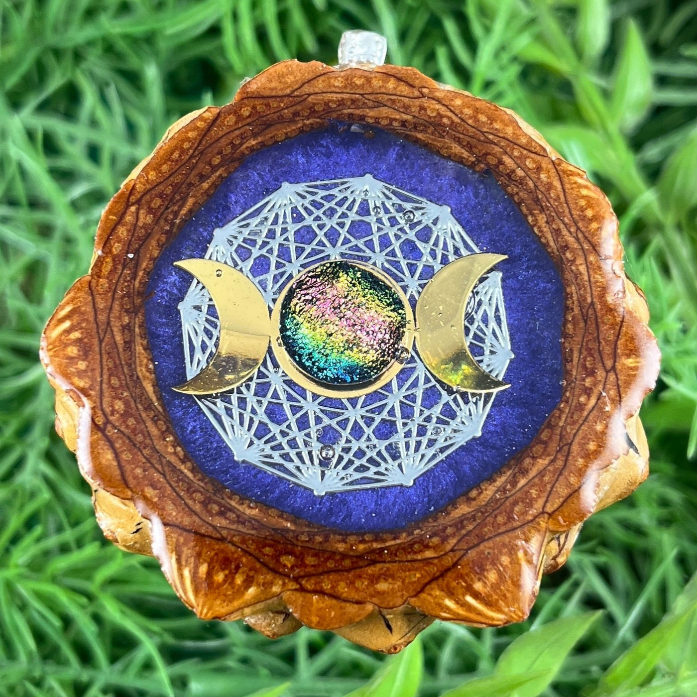 Mandala with Moon Phases and Dichroic Glass