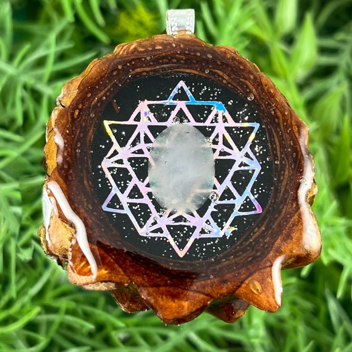 Night Sky with Moonstone and 64 Star Tetrahedron