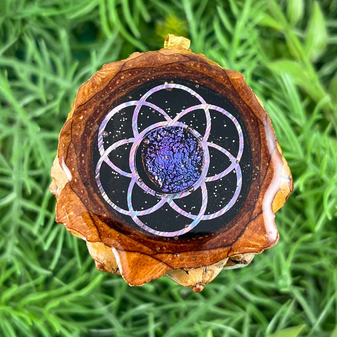 Night Sky with Druzy Quartz and Seed of Life
