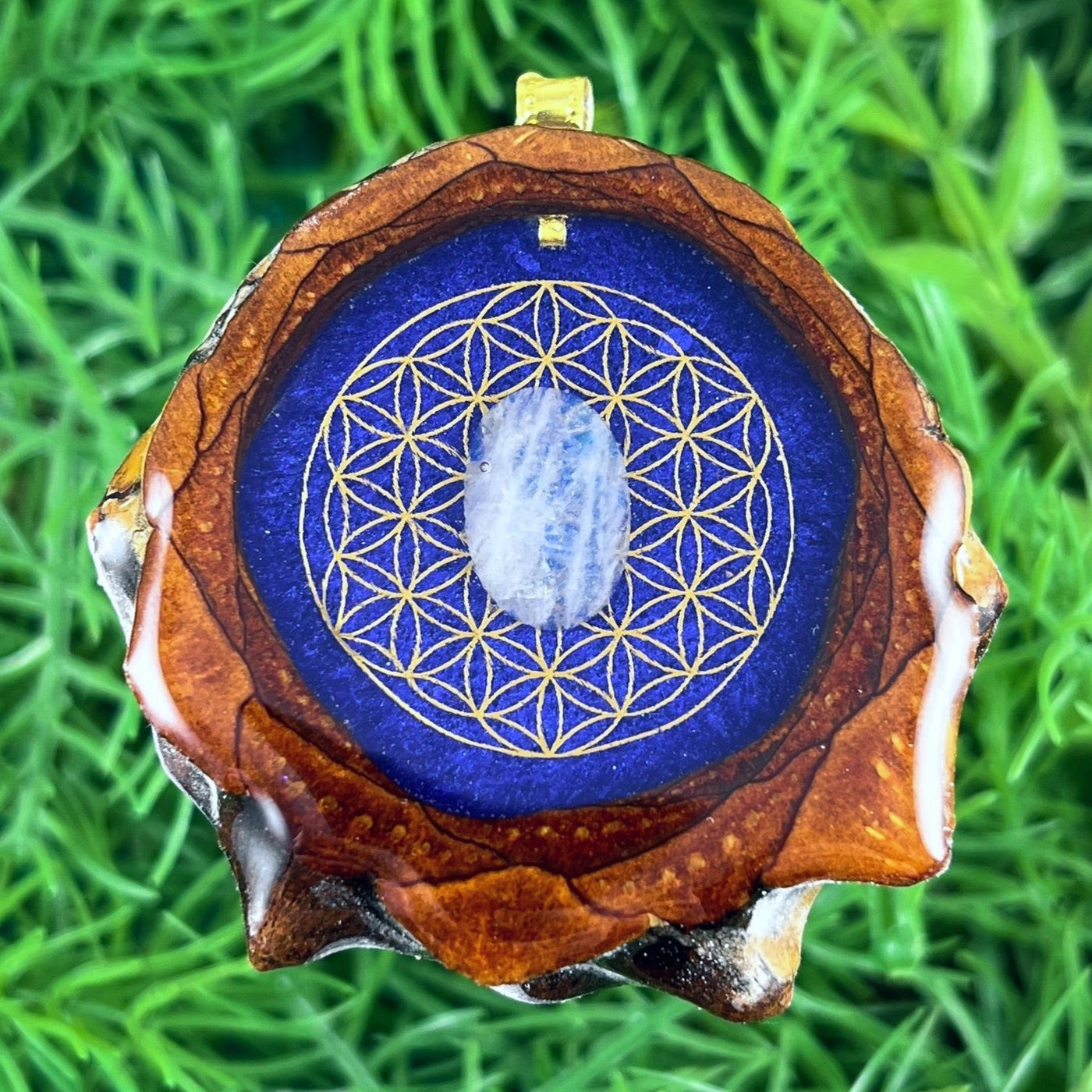 Galaxy with Moonstone & Flower of Life