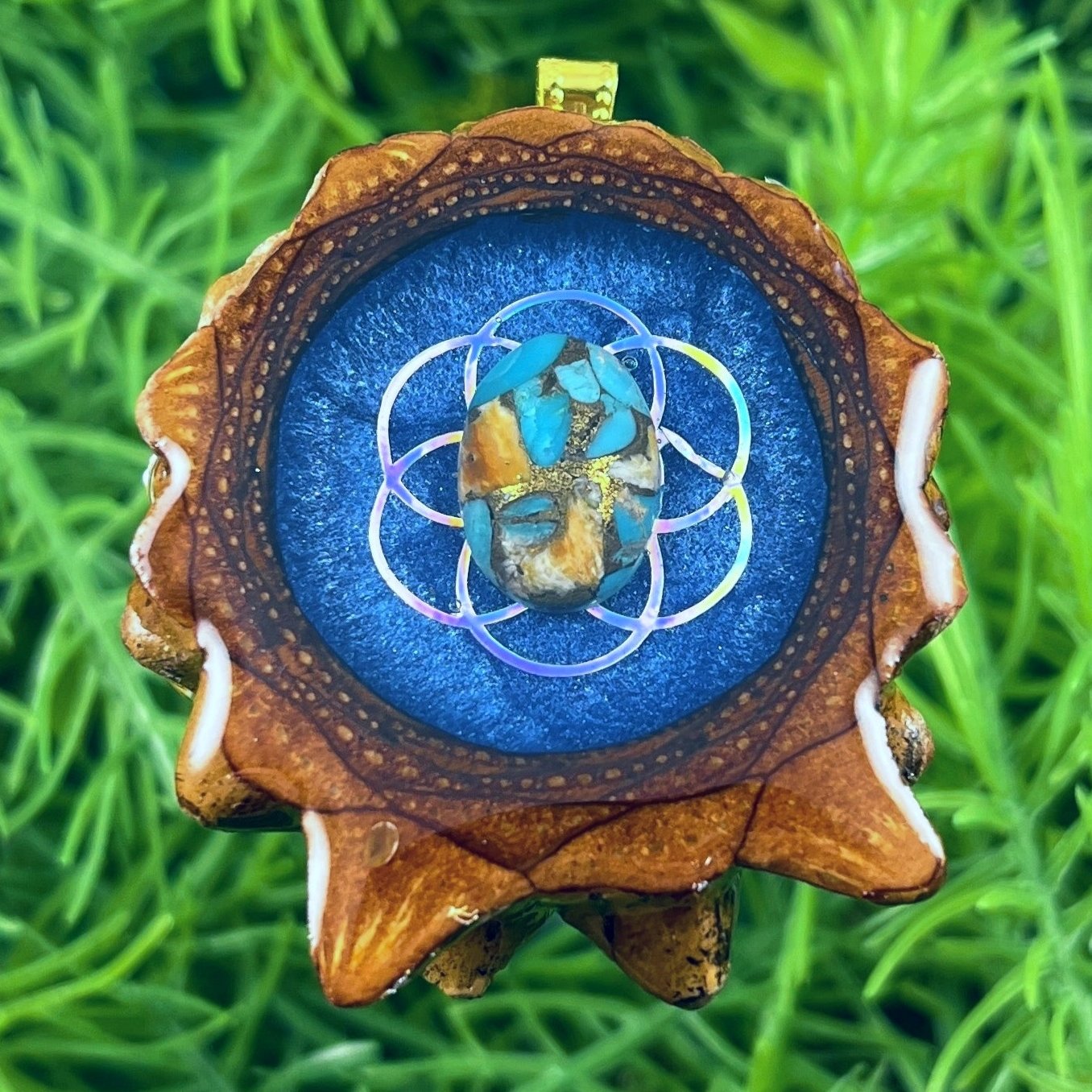 Galaxy with Spiny Oyster Turquoise & Seed of Life