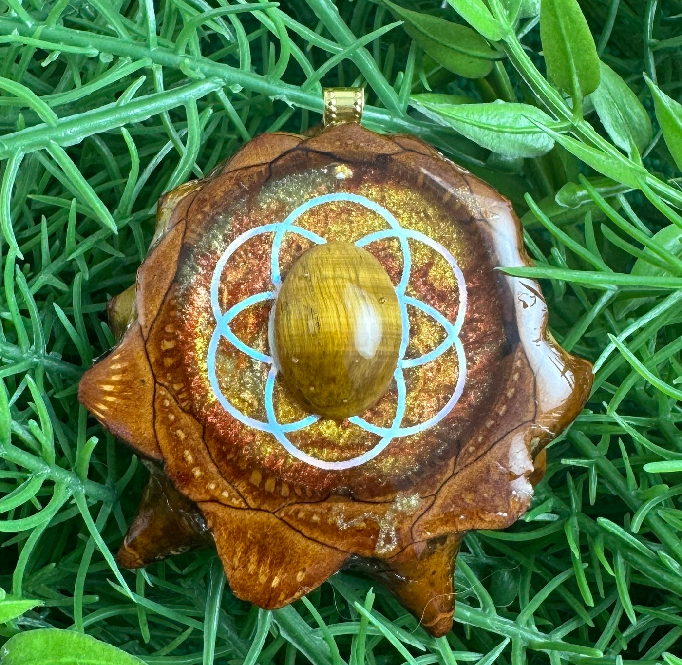 Andromeda Spiral with Tigers Eye & the Seed of Life